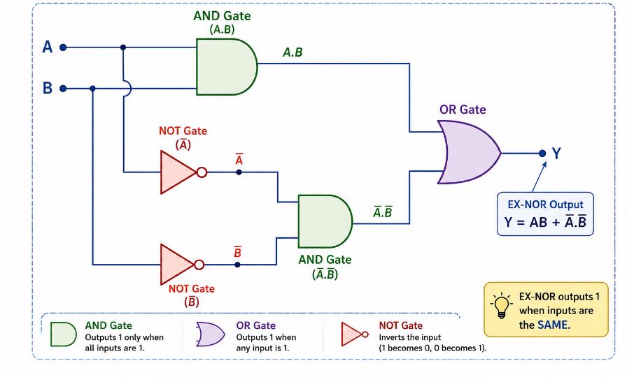 EX-NOR Gate Using AND, OR, and NOT Gates